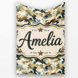 Classic Military Camouflage Green Brown Seamless Pattern Name Cute  Personalised Custom Name Super Soft Fleece Blanket Bed Sofa Throw