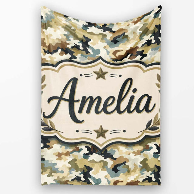 Classic Military Camouflage Green Brown Seamless Pattern Name Cute  Personalised Custom Name Super Soft Fleece Blanket Bed Sofa Throw
