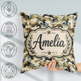 Custom Name Classic Military Camouflage Green Brown Pattern Name Square Filled Cushion Throw Pillow Sofa Bed Home Decor Zip Washable UK Made