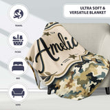Classic Military Camouflage Green Brown Seamless Pattern Name Cute  Personalised Custom Name Super Soft Fleece Blanket Bed Sofa Throw