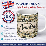 Personalized Custom Name Classic Military Camouflage Green Brown Seamless Pattern Name Cute 11oz Ceramic Coffee Tea Mug White Large Handle