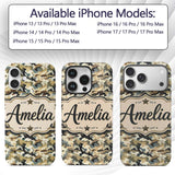 Classic Military Camouflage Green Brown Seamless Custom Name Protective Phone Case Mobile Cover Durable Everyday Smartphone Shock Resistant