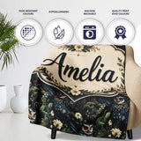 Realistic Owl Birds Dark Floral Forest Seamless Pattern Name Cute  Personalised Custom Name Super Soft Fleece Blanket Bed Sofa Throw