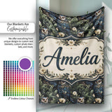 Realistic Owl Birds Dark Floral Forest Seamless Pattern Name Cute  Personalised Custom Name Super Soft Fleece Blanket Bed Sofa Throw