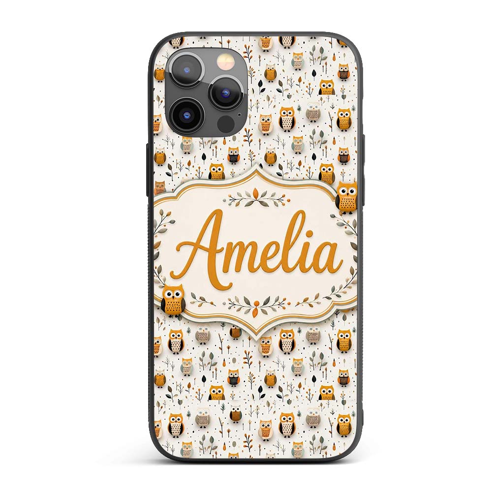 Cute Cartoon Owls Leaves Nature Seamless Pattern Custom Name Protective Phone Case Mobile Cover Durable Everyday Smartphone Shock Resistant