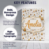 Personalised Name Cute Cartoon Owls Leaves Custom  Unique Gift Idea Elegant Feature Canvas Wall Art Print Decor Picture Ready to Hang