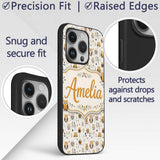 Cute Cartoon Owls Leaves Nature Seamless Pattern Custom Name Protective Phone Case Mobile Cover Durable Everyday Smartphone Shock Resistant