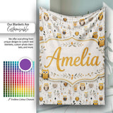 Cute Cartoon Owls Leaves Nature Seamless Pattern Name Unique Gift  Personalised Custom Name Super Soft Fleece Blanket Bed Sofa Throw