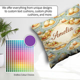 Custom Name Cupcake and Fruit Dessert Pastel Seamless Pattern Square Filled Cushion Throw Pillow Sofa Bed Home Decor Zip Washable UK Made