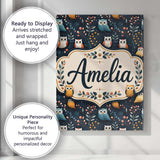 Personalised Name Cute Owl Birds Decorative Custom  Bespoke Interior Contemporary Canvas Wall Art Print Decor Picture Ready to Hang