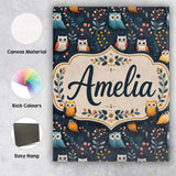 Personalised Name Cute Owl Birds Decorative Custom  Bespoke Interior Contemporary Canvas Wall Art Print Decor Picture Ready to Hang