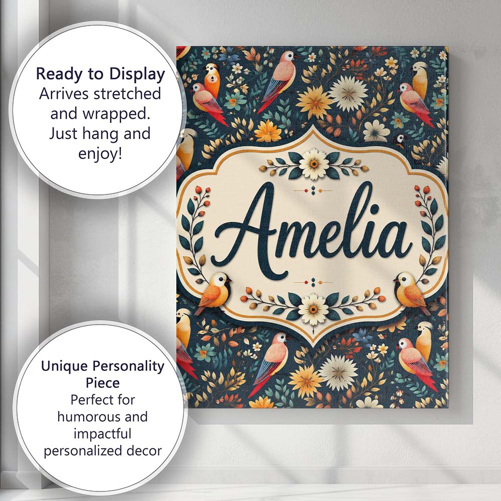 Personalised Name Colorful Parrot Birds Custom  Modern Room Accent Elegant Feature Canvas Wall Art Print Decor Picture Ready to Hang