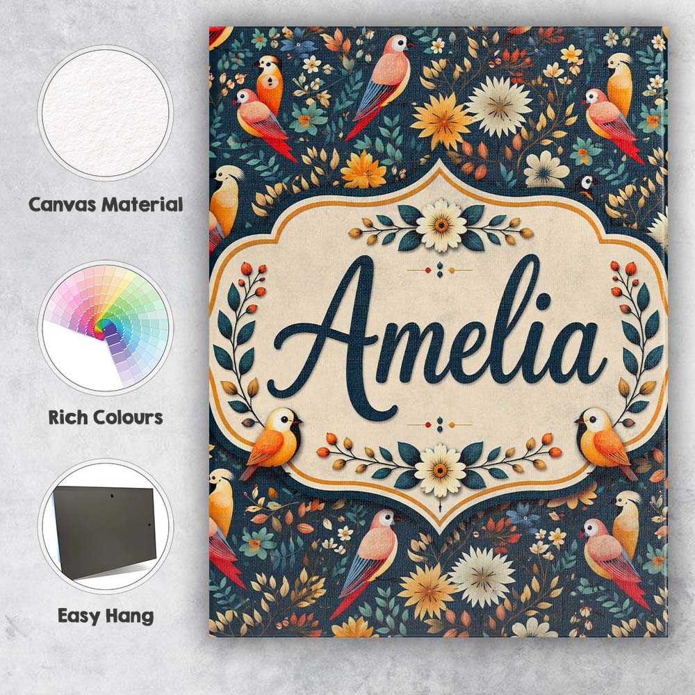 Personalised Name Colorful Parrot Birds Custom  Modern Room Accent Elegant Feature Canvas Wall Art Print Decor Picture Ready to Hang