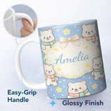 Personalized Custom Name Cute Winter Teddy Bear Cartoon Animal Pattern Perfect Gift for Her 11oz Ceramic Coffee Tea Mug White Large Handle