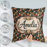 Custom Name Exotic Macaw Parrots with Flowers Seamless Name Cute Square Filled Cushion Throw Pillow Sofa Bed Home Decor Zip Washable UK Made