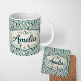 Personalized Custom Name Cute Penguin Birds Arctic Nature Seamless Pattern Name Unique Gift 11oz Ceramic Coffee Tea Mug White Large Handle