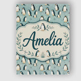 Personalised Name Cute Penguin Birds Arctic Custom  Bespoke Interior Contemporary Canvas Wall Art Print Decor Picture Ready to Hang