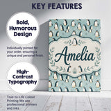 Personalised Name Cute Penguin Birds Arctic Custom  Bespoke Interior Contemporary Canvas Wall Art Print Decor Picture Ready to Hang