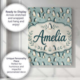 Personalised Name Cute Penguin Birds Arctic Custom  Bespoke Interior Contemporary Canvas Wall Art Print Decor Picture Ready to Hang