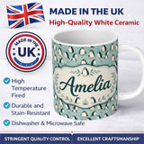 Personalized Custom Name Cute Penguin Birds Arctic Nature Seamless Pattern Name Unique Gift 11oz Ceramic Coffee Tea Mug White Large Handle