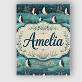 Personalised Name Penguin Birds Snowy Custom Modern Room Accent Creative Decorator Style Canvas Wall Art Print Decor Picture Ready to Hang