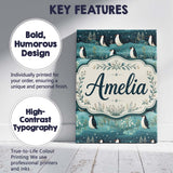 Personalised Name Penguin Birds Snowy Custom Modern Room Accent Creative Decorator Style Canvas Wall Art Print Decor Picture Ready to Hang