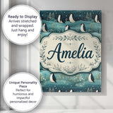 Personalised Name Penguin Birds Snowy Custom Modern Room Accent Creative Decorator Style Canvas Wall Art Print Decor Picture Ready to Hang