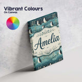 Personalised Name Penguin Birds Snowy Custom Modern Room Accent Creative Decorator Style Canvas Wall Art Print Decor Picture Ready to Hang