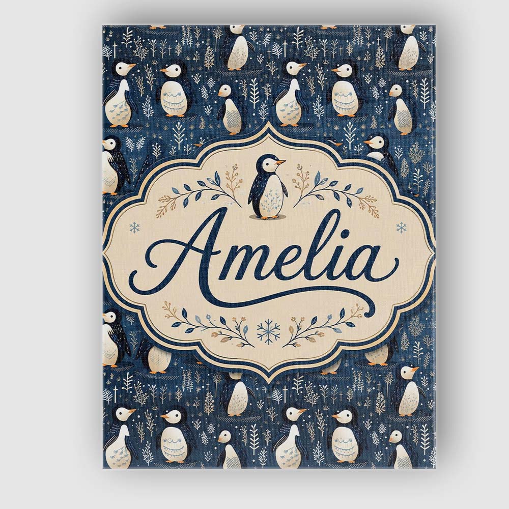 Personalised Name Adorable Penguin Birds Custom  Unique Gift Idea Elegant Feature Canvas Wall Art Print Decor Picture Ready to Hang