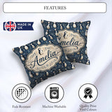 Custom Name Adorable Penguin Birds Blue Winter Pattern Name Cute Square Filled Cushion Throw Pillow Sofa Bed Home Decor Zip Washable UK Made