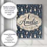Personalised Name Adorable Penguin Birds Custom  Unique Gift Idea Elegant Feature Canvas Wall Art Print Decor Picture Ready to Hang
