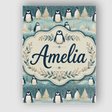 Personalised Name Penguin Birds Cute Winter Custom  Bespoke Interior Contemporary Canvas Wall Art Print Decor Picture Ready to Hang