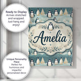 Personalised Name Penguin Birds Cute Winter Custom  Bespoke Interior Contemporary Canvas Wall Art Print Decor Picture Ready to Hang