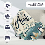 Penguin Birds Cute Winter Forest Seamless Pattern Name Unique Gift  Personalised Custom Name Super Soft Fleece Blanket Bed Sofa Throw