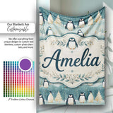 Penguin Birds Cute Winter Forest Seamless Pattern Name Unique Gift  Personalised Custom Name Super Soft Fleece Blanket Bed Sofa Throw