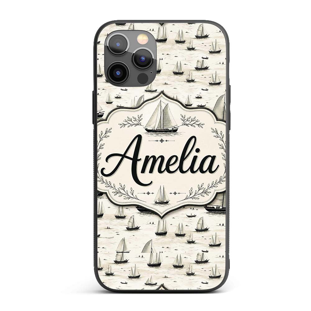 Vintage Sailing Boats Ocean Seamless Pattern Name Custom Name Protective Phone Case Mobile Cover Durable Everyday Smartphone Shock Resistant