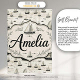Vintage Sailing Boats Ocean Seamless Pattern Name Cute Unique Gift  Personalised Custom Name Super Soft Fleece Blanket Bed Sofa Throw