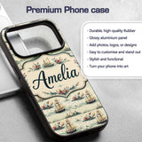 Classic Sailing Ships Sea Waves Seamless Pattern Custom Name Protective Phone Case Mobile Cover Durable Everyday Smartphone Shock Resistant