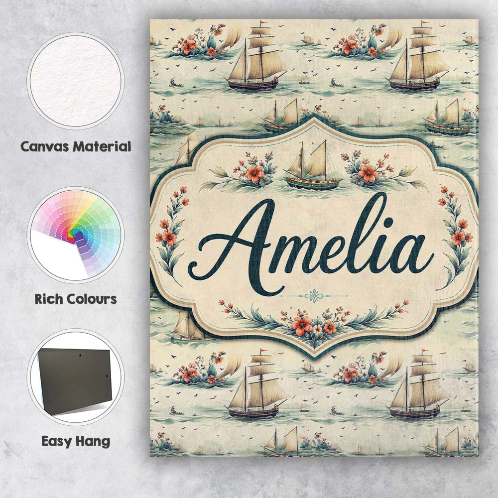 Personalised Name Classic Sailing Ships Sea Custom  Bespoke Interior Contemporary Canvas Wall Art Print Decor Picture Ready to Hang