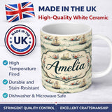 Personalized Custom Name Classic Sailing Ships Sea Waves Seamless Pattern Name Cute Unique 11oz Ceramic Coffee Tea Mug White Large Handle