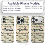 Classic Sailing Ships Sea Waves Seamless Pattern Custom Name Protective Phone Case Mobile Cover Durable Everyday Smartphone Shock Resistant