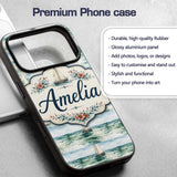 Vintage Sailing Boats Ocean Waves Printed Design Custom Name Protective Phone Case Mobile Cover Durable Everyday Smartphone Shock Resistant
