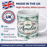 Personalized Custom Name Vintage Sailing Boats Ocean Waves Seamless Pattern Name Cute Unique 11oz Ceramic Coffee Tea Mug White Large Handle