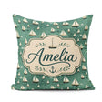 Custom Name Minimal Sailing Boats Teal Sea Seamless Pattern Name Square Filled Cushion Throw Pillow Sofa Bed Home Decor Zip Washable UK Made
