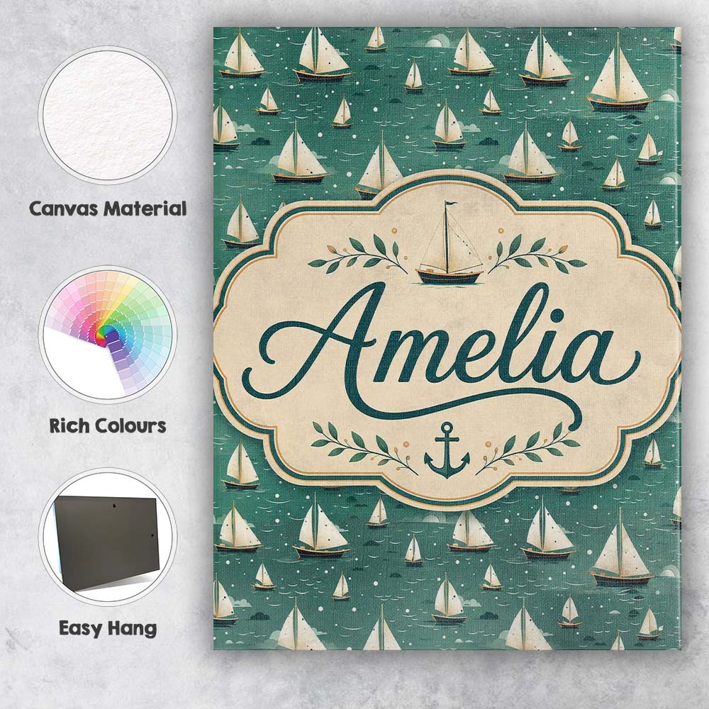 Personalised Name Minimal Sailing Boats Custom  Modern Room Accent Elegant Feature Canvas Wall Art Print Decor Picture Ready to Hang