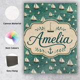 Personalised Name Minimal Sailing Boats Custom  Modern Room Accent Elegant Feature Canvas Wall Art Print Decor Picture Ready to Hang