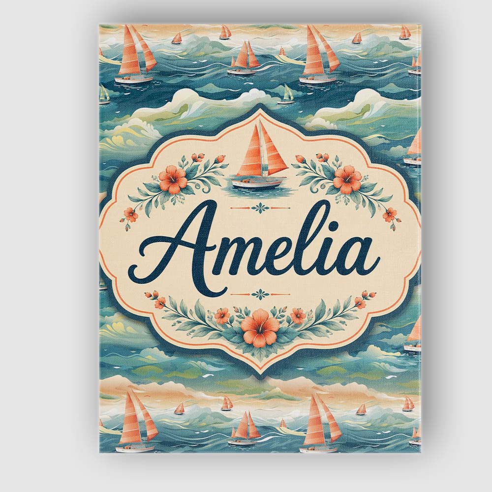 Personalised Name Orange Sailboats Ocean Custom  Unique Gift Idea Elegant Feature Canvas Wall Art Print Decor Picture Ready to Hang