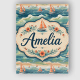 Personalised Name Orange Sailboats Ocean Custom  Unique Gift Idea Elegant Feature Canvas Wall Art Print Decor Picture Ready to Hang