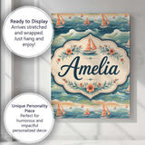 Personalised Name Orange Sailboats Ocean Custom  Unique Gift Idea Elegant Feature Canvas Wall Art Print Decor Picture Ready to Hang