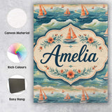 Personalised Name Orange Sailboats Ocean Custom  Unique Gift Idea Elegant Feature Canvas Wall Art Print Decor Picture Ready to Hang